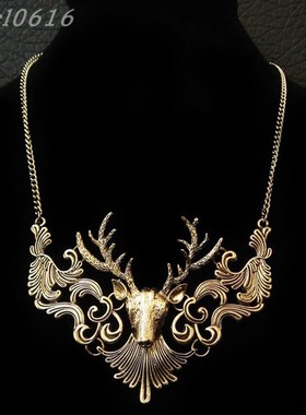 夸张短款鹿头复古时尚潮艺术项链