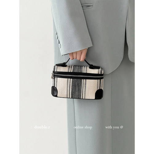 DOUBLE.R小瑞靓包条纹帆布手提包