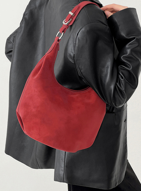 小瑞靓包 圣诞季 红色磨砂软皮腋下包包女2026新款手提单肩斜挎包