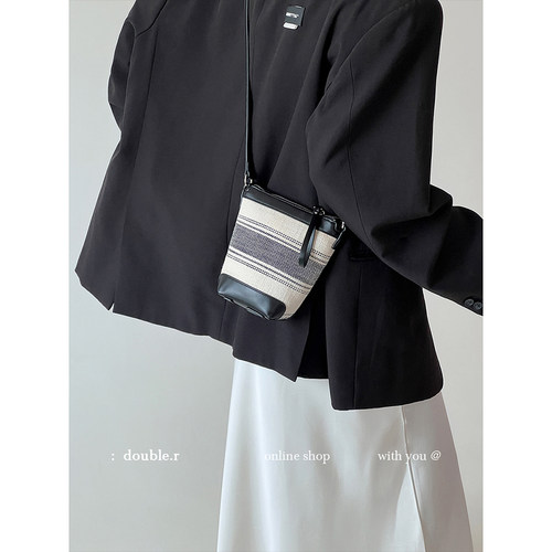 DOUBLE.R小瑞靓包复古条纹斜挎包