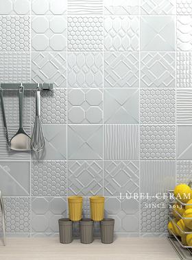 六贝 法式复古手工银灰色混搭小方砖厨房卫生间瓷砖餐厅吧台墙砖