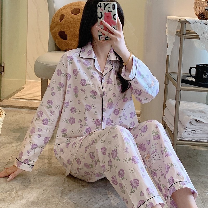 纯棉睡衣布料100全棉女春秋长袖梭织棉布薄中老年家居服妈妈套装