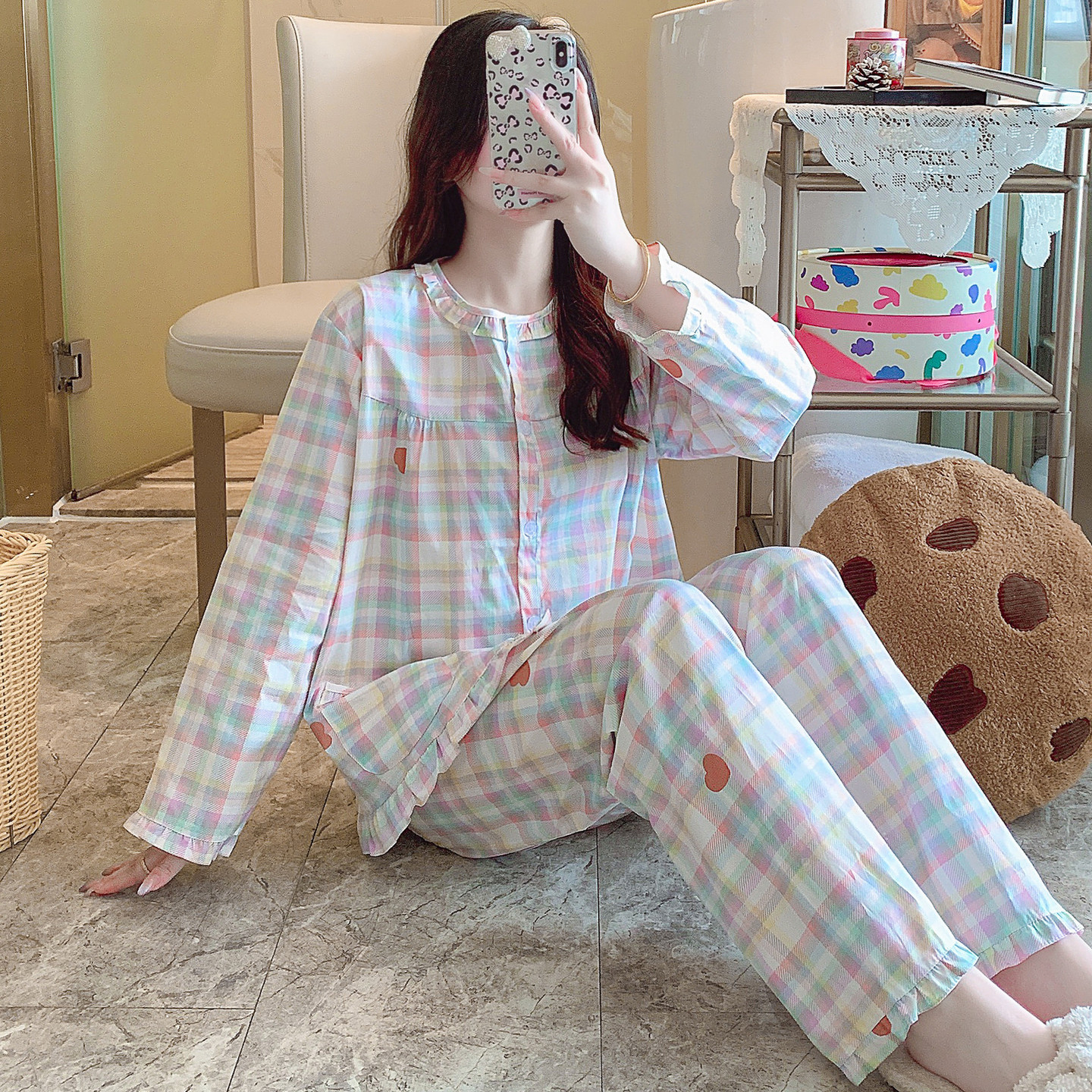 纯棉睡衣布料100全棉女春秋夏薄款长袖妈妈家居服棉布套装小个子