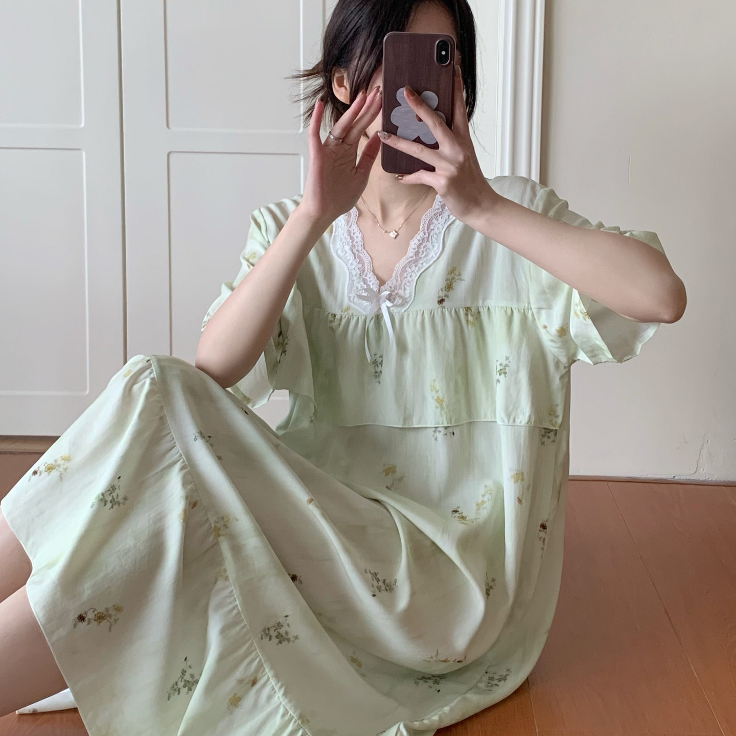 棉绸睡裙女夏短袖裙子绵绸人造棉薄款家居睡衣裙时尚年轻款连衣裙