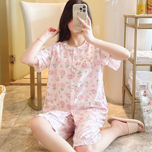 纯棉睡衣女夏季短袖短裤全棉妈妈家居服中老年棉布套装大码可外穿