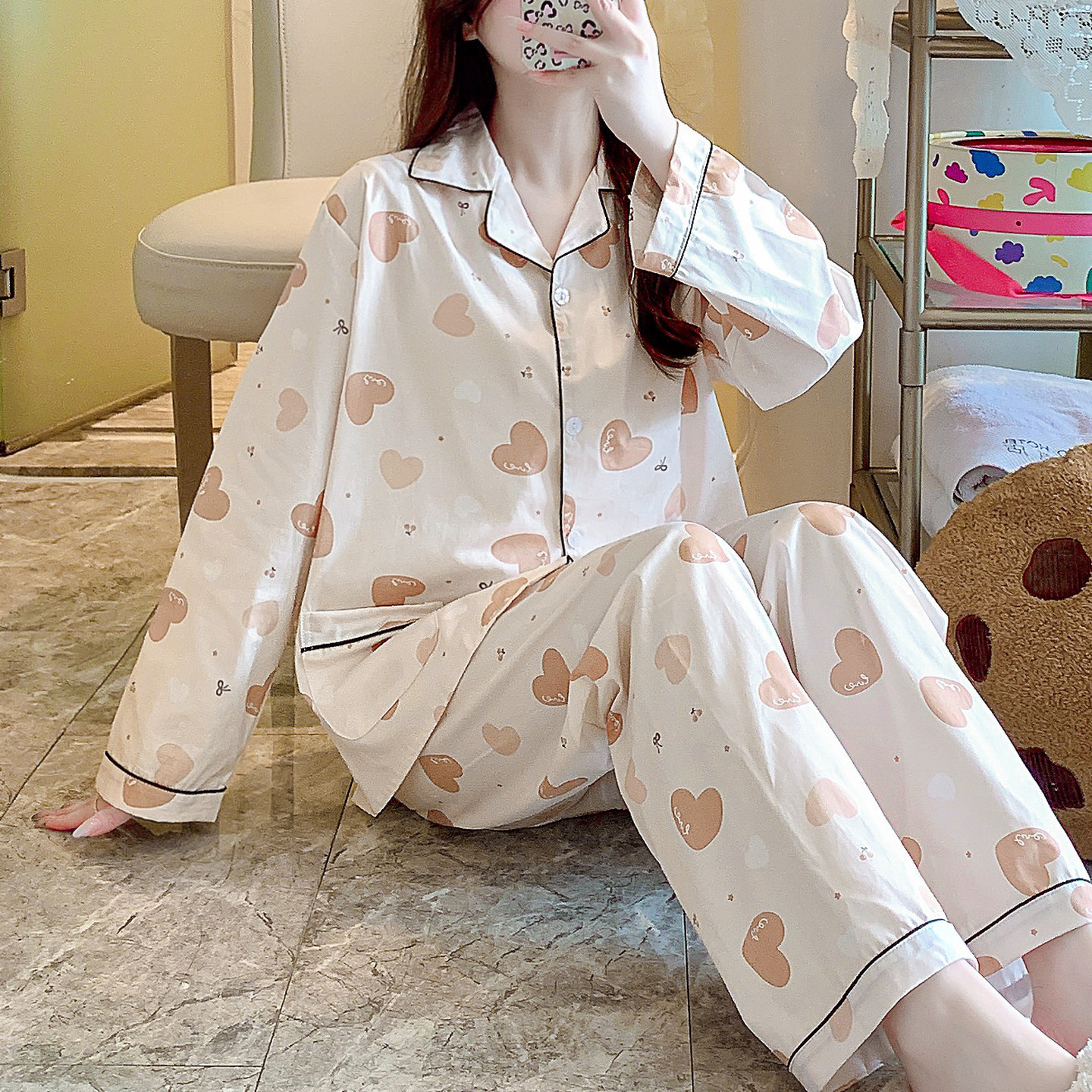 超火纯棉睡衣女春秋夏长袖薄全棉妈妈家居服梭织棉布套装流行爆款