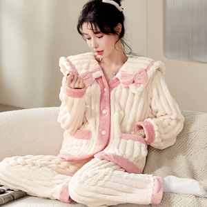 珊瑚绒睡衣女秋冬季加厚加绒法兰绒家居服长袖毛绒套装2022年新款
