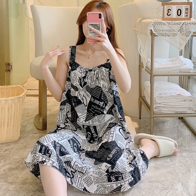 吊带睡衣女夏棉绸睡裙时尚网红风