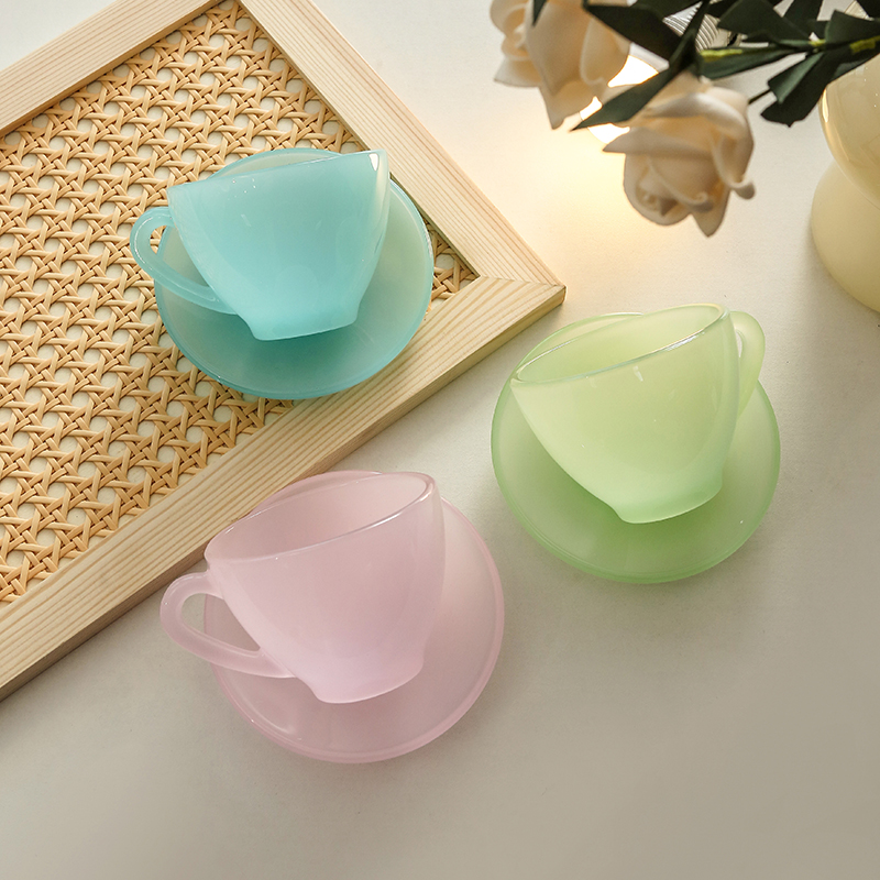 韩式复古彩色琉璃咖啡杯碟ins风