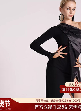 UDANCE2025新款拉丁舞服女成人舞蹈服日常练功服套装斜肩连衣裙40