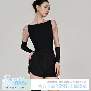 danzbaby芭蕾舞服女体操服成人瑜伽服拼接一字领长袖练功体服B410