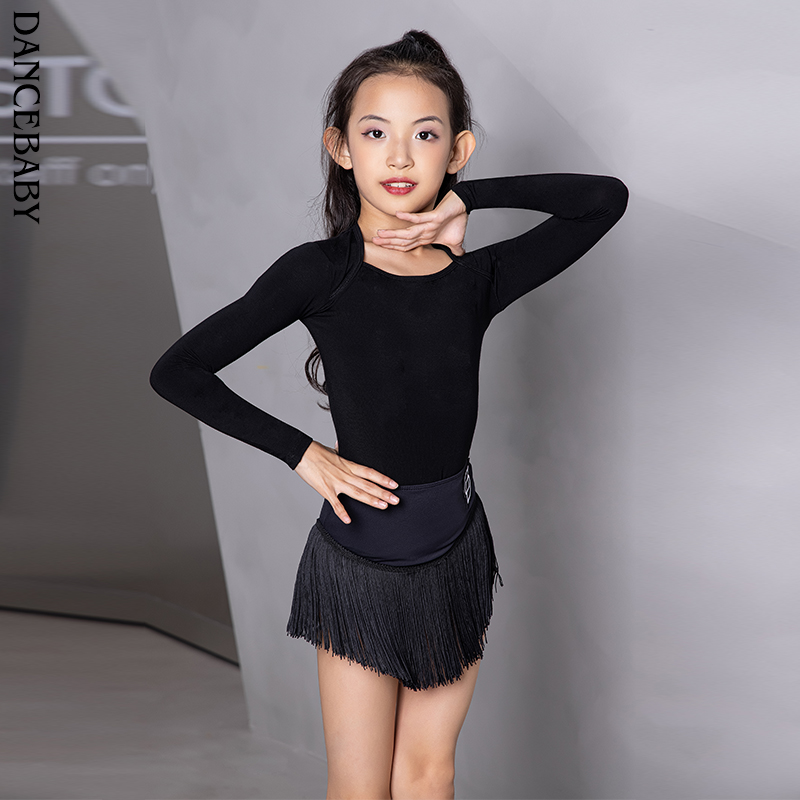dancebaby拉丁舞练功服女儿童夏季跳舞蹈上衣长袖专业上衣DAS224