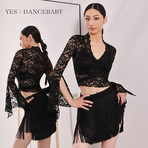 DANCEBABY领蕾丝上衣拉丁舞服