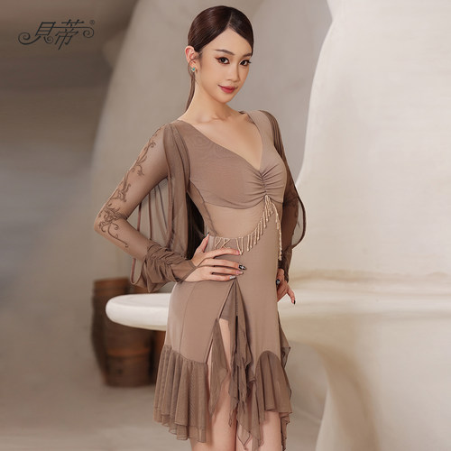 贝蒂2026新款拉丁舞服舞蹈服练功服女成人高级感服装刺绣连衣裙78
