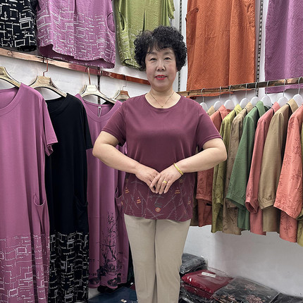 中老年妈妈夏装莫代尔棉短袖t恤短袖50-60岁大码打底衫有弹力奶奶