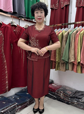 高端中老年妈妈夏季结婚红色礼服