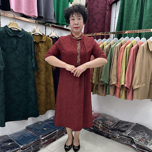 中年妈妈夏季真丝刺绣盘扣洋气连衣裙女中长新中式旗袍喜婆婆婚礼
