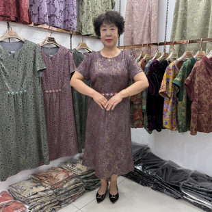 高端中年妈妈夏装香云纱时尚连衣裙短袖显瘦收腰改良旗袍中长裙子