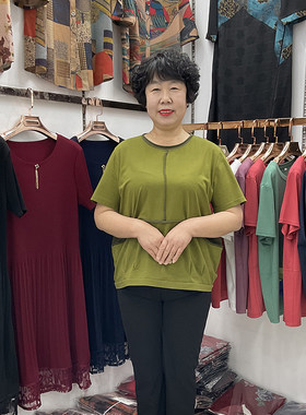 中老年加肥夏装纯棉t恤短袖女胖