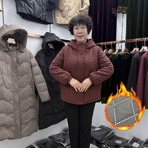 2024冬季新款休闲连帽压格棉服外套女短款小个子40-50岁妇女棉衣