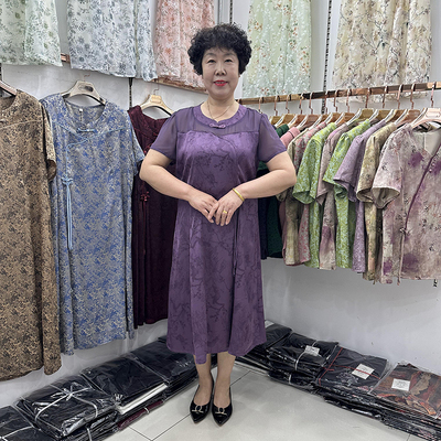 中年妈妈夏装短袖连衣裙女中长款