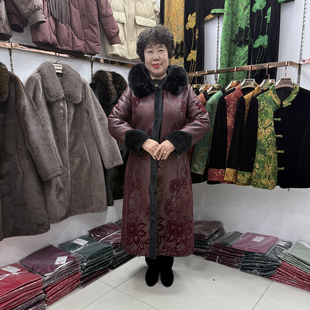 【双面穿】中老年冬季新款连帽收腰皮毛一体外套长款时尚貂绒毛领