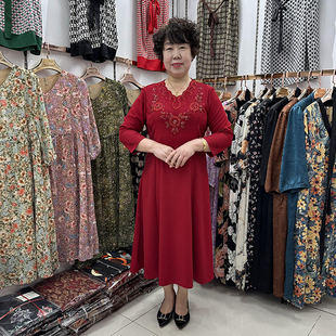 2023春装新款妈妈参加女儿婚礼连衣裙50岁年轻喜婆婆婚宴礼服