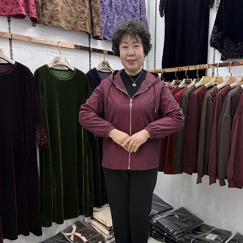 拼色连帽妈妈风衣外套小个子夹克