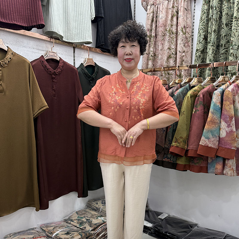 【推荐款】妈妈夏装民族风碎花t恤衫短袖女宽松奶奶衬衣开衫中袖