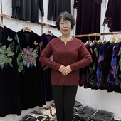 中年妈妈半开领烫钻洋气长袖 新品 恤衫 春装