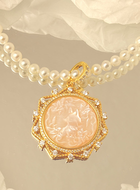 S925纯银贝雕中古礼物卡梅奥项链