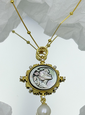 S925贝雕极光黑蝶贝美少女吊坠