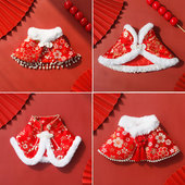 猫咪新年贵妃小披肩狗狗拜年服宠物锦缎小披风小猫红色贵气饰品