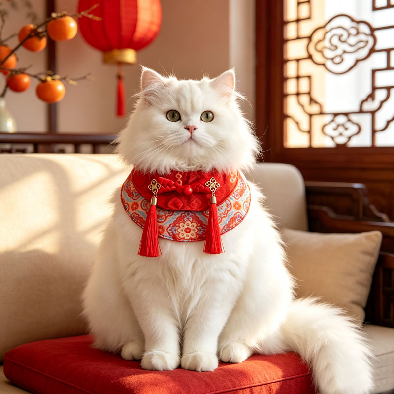 猫咪新年围脖围兜宠物脖子饰品狗狗冬季围巾三角巾过年拍照保暖