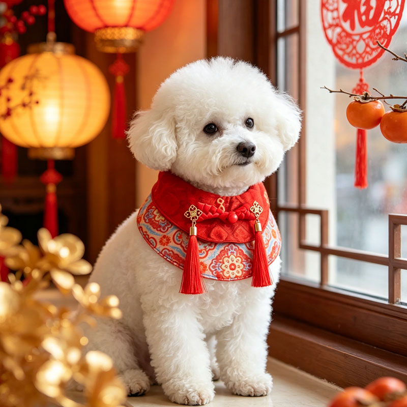 狗狗新年围巾中国风猫咪脖子饰品可爱猫咪围脖围兜口水巾过年拍照
