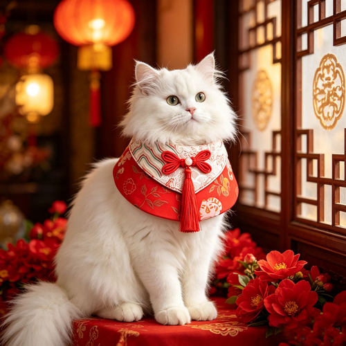 猫咪新年衣服新中式宋锦宠物围巾围兜狗狗围脖三角巾拜年服过年