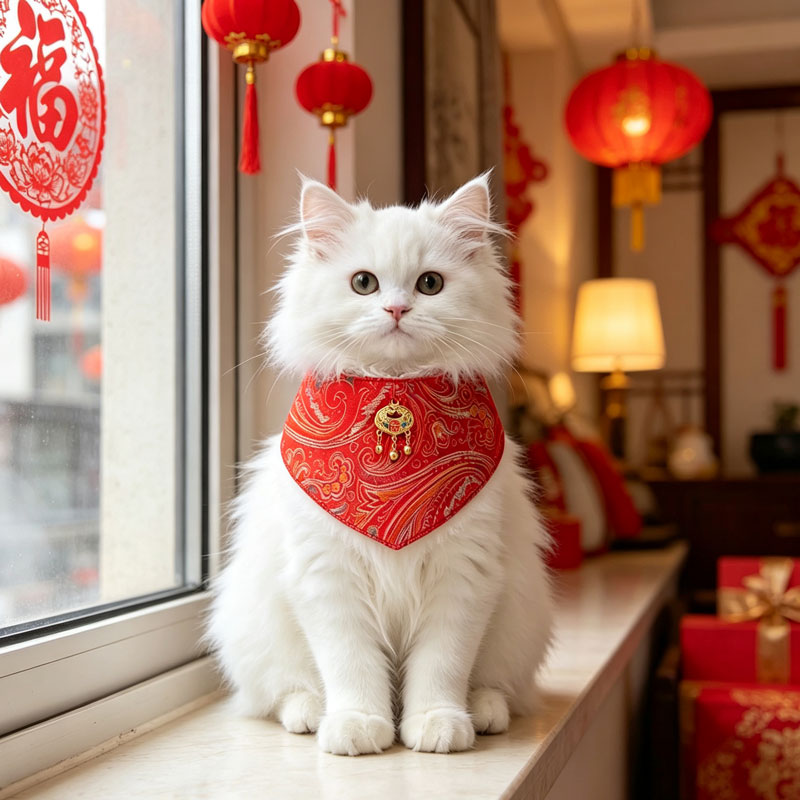 猫咪新年唐装宠物中国风衣服狗狗口水巾围脖围兜围巾拜年招财纳福