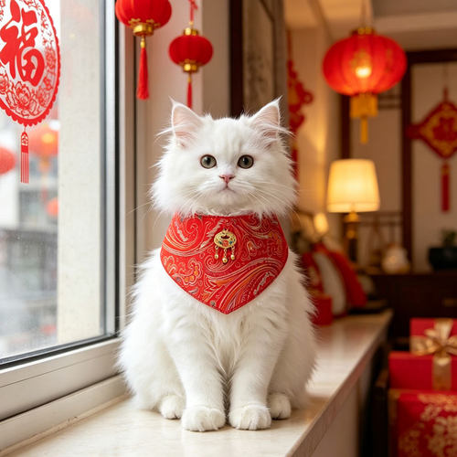 猫咪新年唐装宠物中国风衣服狗狗口水巾围脖围兜围巾拜年招财纳福