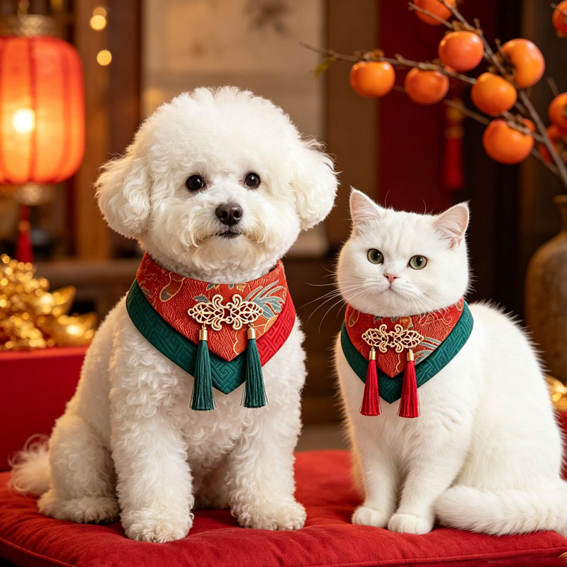 宠物新年三角巾猫咪过年围兜狗狗新中式围巾民族风饰品拜年围脖