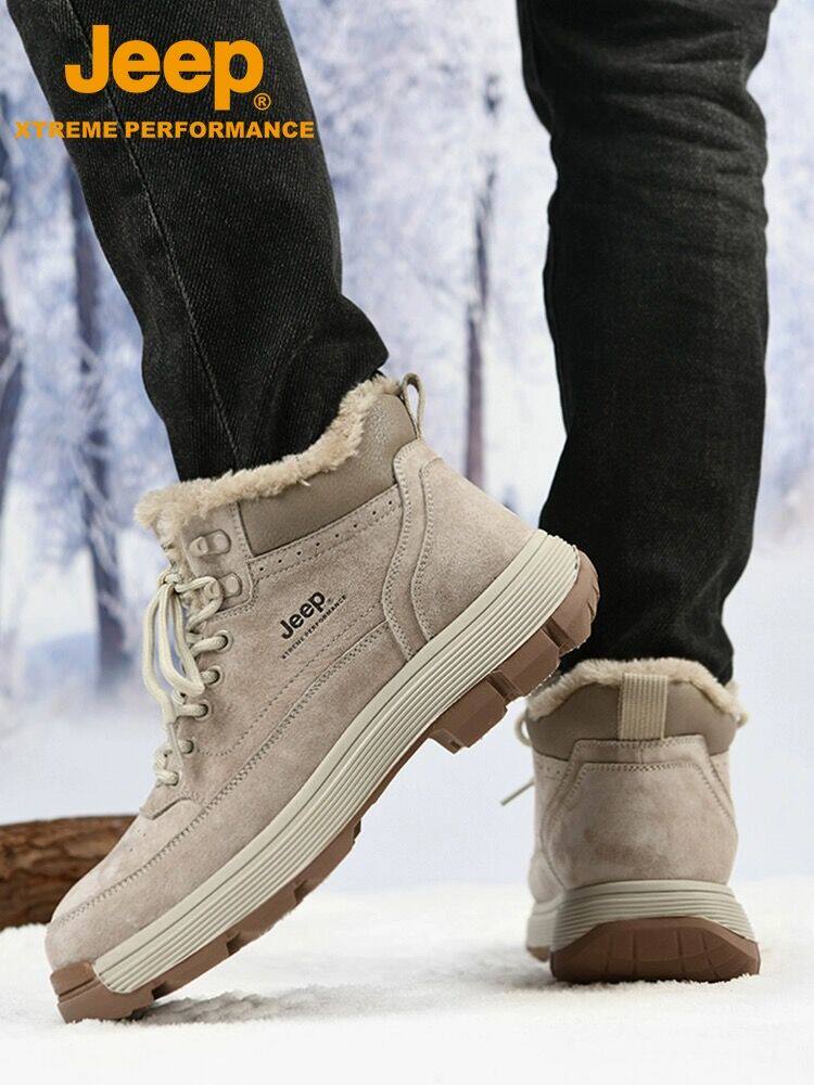 JEEP SNOW BOOTS MENS WINTER PLUS VELVET WARM HIGH-TOP SPORTS COTTON SHOES LEATHER MARTIN BOOTS NON-SLIP MOUNTAINEERING TOOLING BOOTS