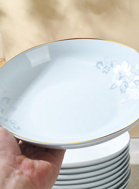 玉珑1992盘子青瓷闭月羞花轻奢深盘饭盘花边盘釉下彩轻奢家用菜盘