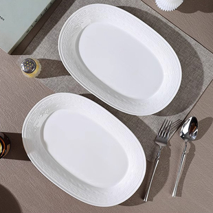 枫泓香榭丽舍系列家用纯白浮雕釉下彩轻奢高颜值陶瓷餐具鱼盘