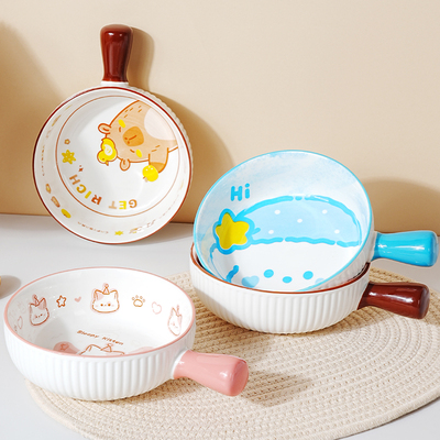 网红卡通手绘手把锅家用碗