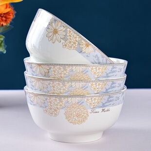 玉珑1992陶瓷碗家用吃饭新款轻奢金边精致5英寸中号米饭碗高档