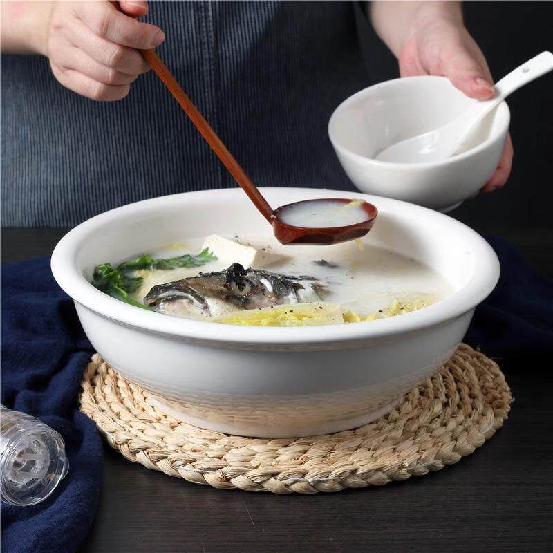陶瓷大号汤碗酸菜鱼碗加厚大汤盆商用饭盆纯白瓷10/11/12英寸汤古