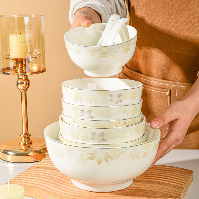 时尚新款陶瓷碗盘套装家用耐高温枫叶印花金边碗碟餐具枫灵系列