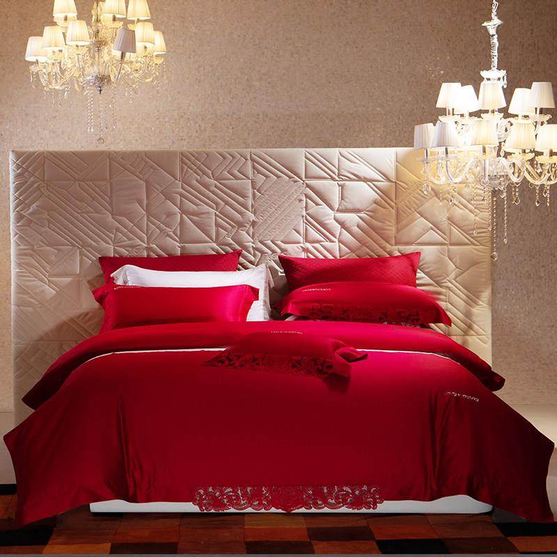 悠仙居家纺140S高端结婚四件套大红色床单婚庆婚嫁高档别墅婚房床,床上用品,婚庆床品套件,淘宝优惠券,粉丝福利购,淘宝优惠卷