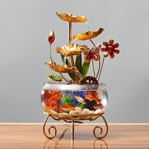 流水摆件鱼缸循环水桌面创意家居铁艺客厅办公室装饰品系统玄关