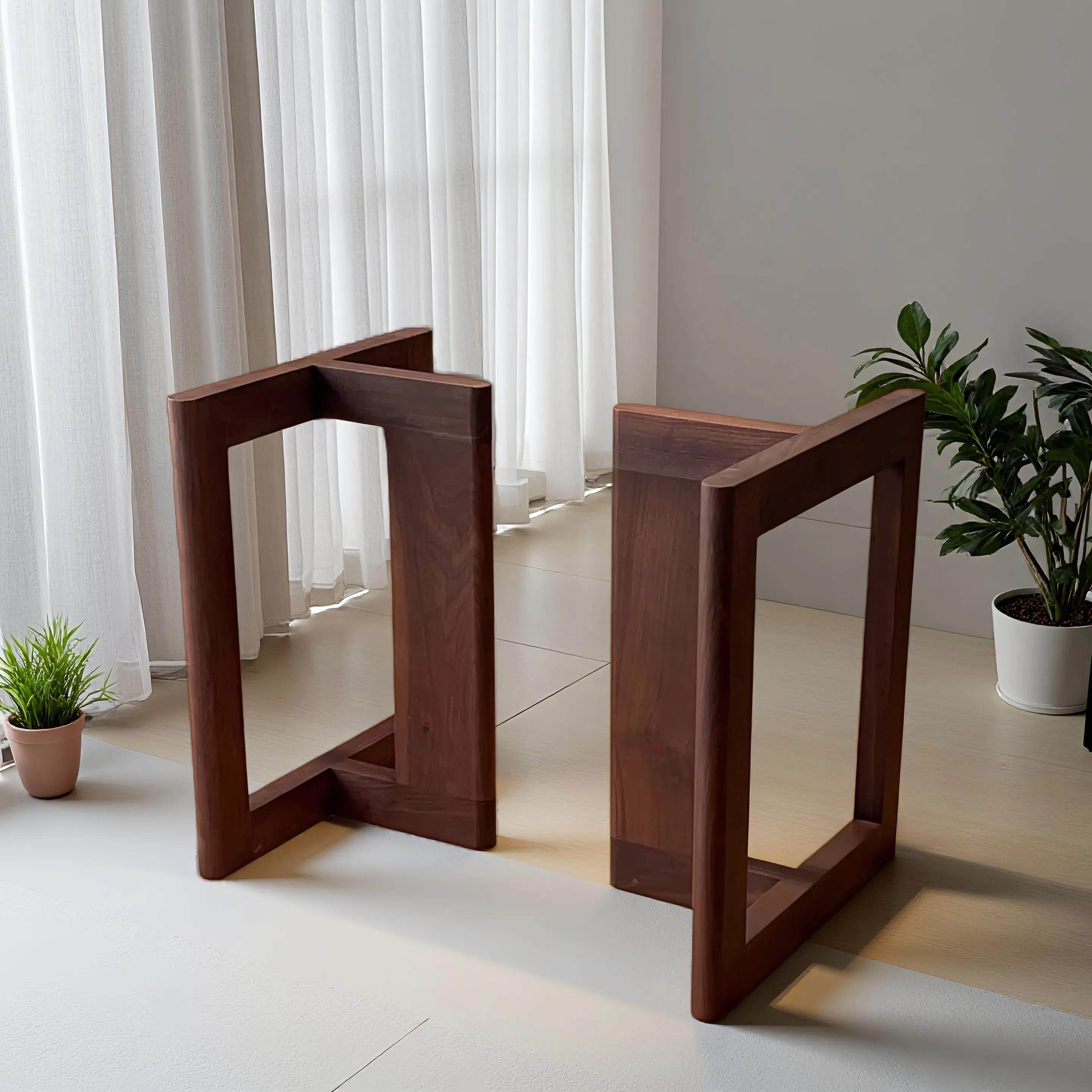 北美黑胡桃木桌腿实木直板三脚架餐桌支架原木支撑大板脚现代简约