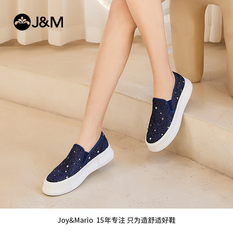 jm快乐玛丽乐福鞋女2025夏季新款镂空厚底低帮懒人一脚蹬透气布鞋